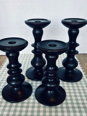 Deep Brown Wooden Candle Holders Set of 4 -